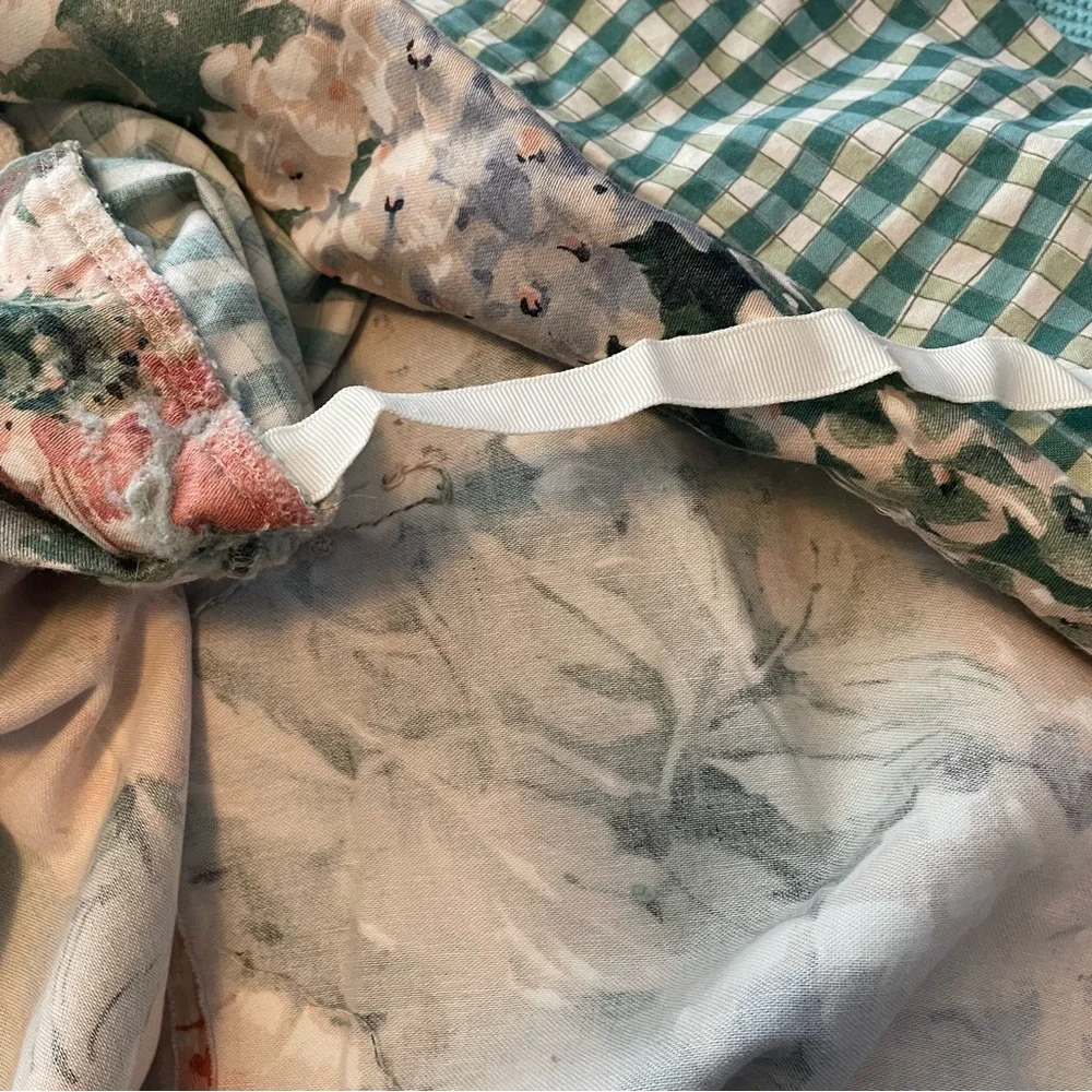 Custom Made Duvet Full/Double Floral Green Check w/ Button Closure 80x 80